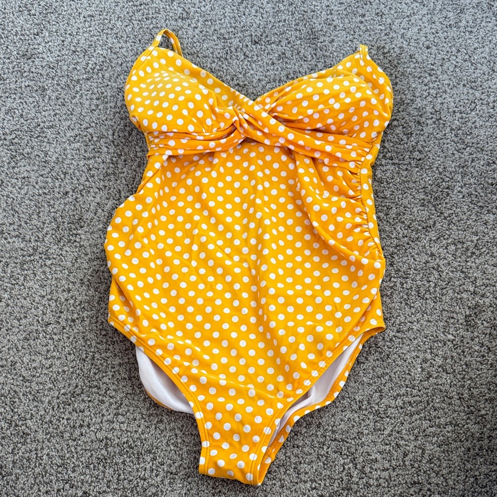 Yellow Polka Dot Maternity One Piece Swimsuit